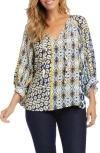 Karen Kane Mixed Scarf Print Peasant Top In Yellow Print