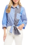 Karen Kane Mixed Stripe Tie Front Button-up Shirt In Multi