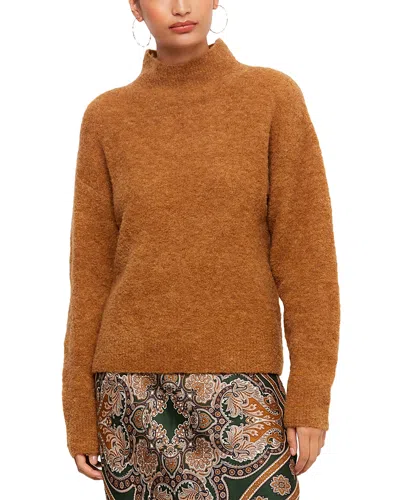 Karen Kane Mock Neck Boucle Knit Sweater In Brown