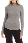 Karen Kane Mock Neck Rib Top In Gray
