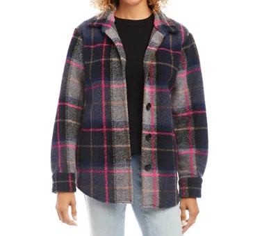 Karen Kane Nadalin Plaid Shirt Jacket In Navy And Pink In Multi