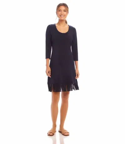 Karen Kane Nerissa Three Quarter Sleeve Fringe Hem Mini Dress In Navy In Blue