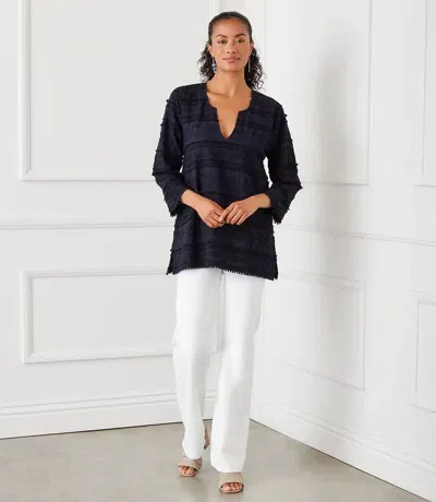 Karen Kane Nesta Three Quarter Sleeve Embroidered Tunic In Navy In Blue