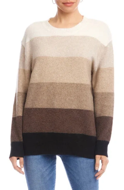 Karen Kane Ombré Stripe Colorblock Sweater In Brown