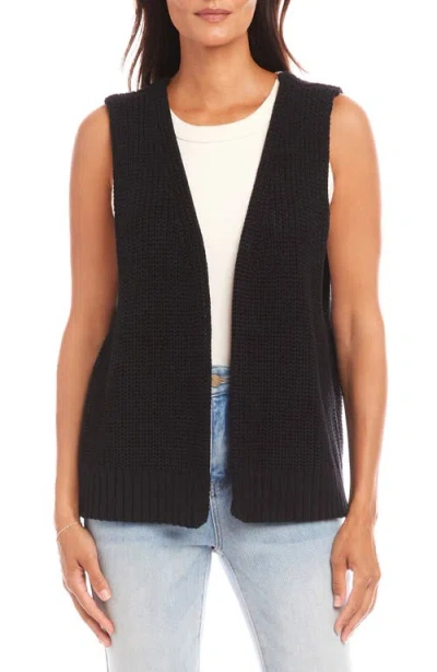 Karen Kane Open Front Cotton Sweater Vest In Black
