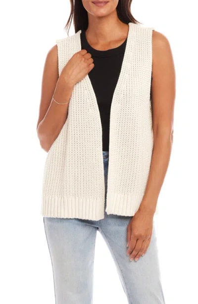 Karen Kane Open Front Cotton Sweater Vest In Cream