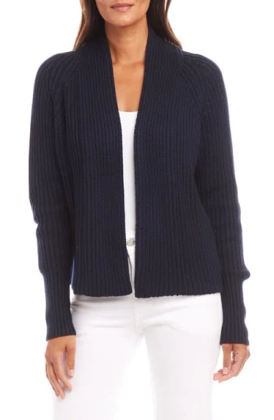 Karen Kane Open Front Rib Cardigan In Blue