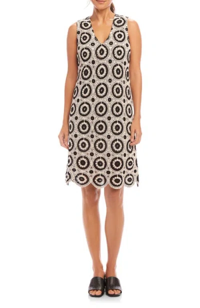 Karen Kane Sleeveless Crochet Shift Dress In Natural With Black In Multi