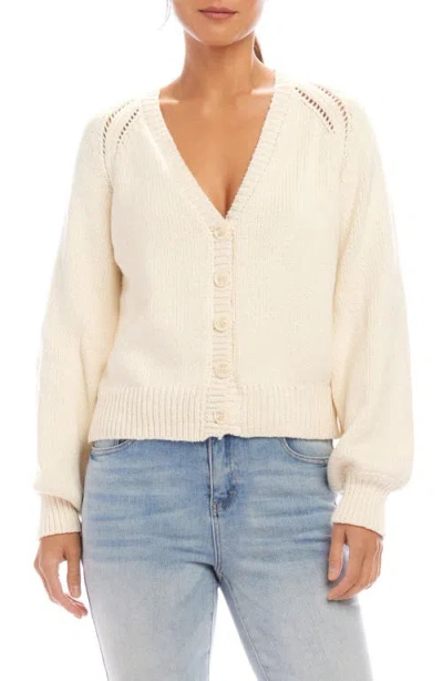 Karen Kane Open Stitch Stretch Cotton Cardigan In Ecru