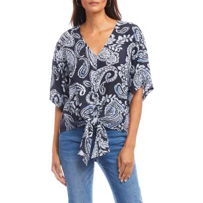Karen Kane Paisley Flutter Sleeve Tie Front Top
