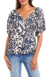 Karen Kane Paisley Print Button-up Peasant Top In Print