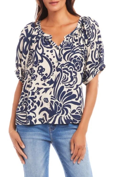 Karen Kane Paisley Print Button-up Peasant Top
