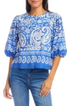 Karen Kane Paisley Print Puff Sleeve Cotton Button-up Shirt In Floral Paisley