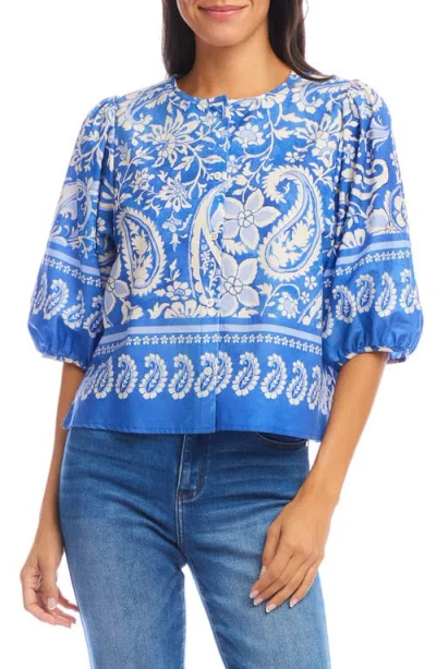 Karen Kane Paisley Print Puff Sleeve Cotton Button-up Shirt In Floral Paisley