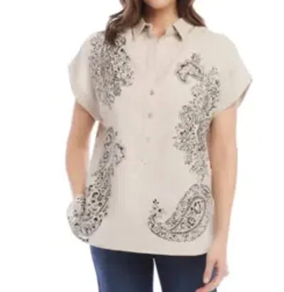 Karen Kane Paisley Shirt In Oatmeal In White