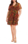 KAREN KANE PALM PRINT MESH A-LINE DRESS