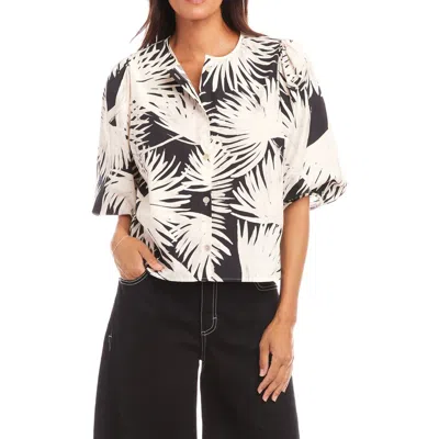 Karen Kane Palm Print Puff Sleeve Cotton Button-up Top