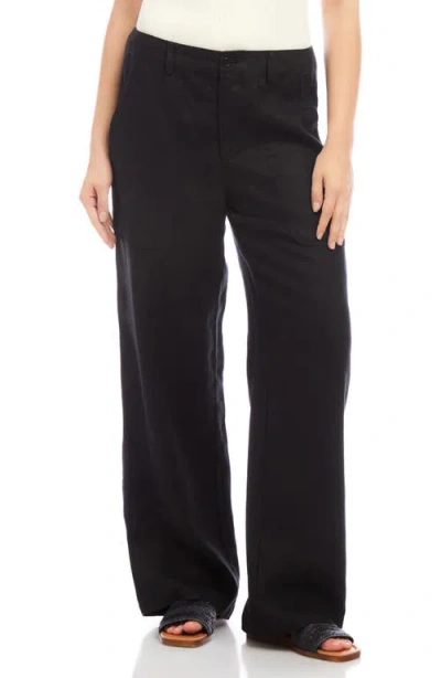 Karen Kane Patch Pocket Wide Leg Linen Pants In Black