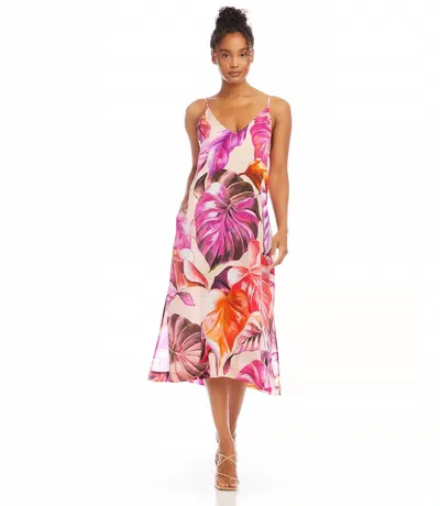 Karen Kane Patrice Side Slit Midi Dress In Multi Print In Pink