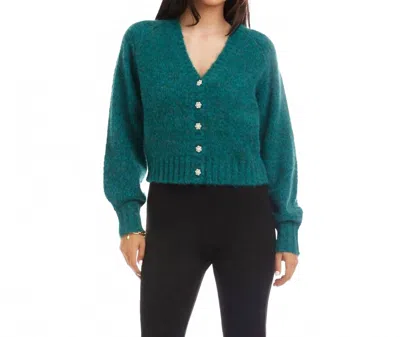 Karen Kane Pearl Button Cardigan Sweater In Teal In Blue