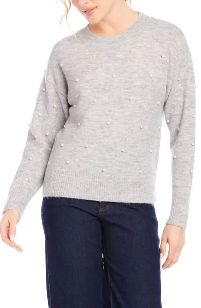 Karen Kane Pearl Crewneck Sweater In Light Heather Grey