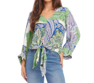 Karen Kane Pella Paisley Blouson Sleeve Tie Front Top In Green Multi