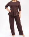 Karen Kane Peplum Top And Straight Cargo Pants Set In Brown In Burgundy