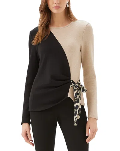 Karen Kane Petite Colorblock Long Sleeve Satin Bow Top In Black