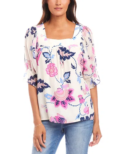 Karen Kane Print Ruffle Cuff Square Neck Top In Ivory Print