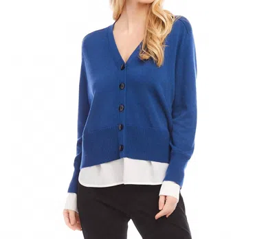 Karen Kane Petite Size Layered Sweater Cardigan In Dark Blue