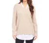 Karen Kane Petite Size Layered Sweater In Sand In Neutral