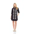 Karen Kane Petite Size Roll Tab Embroidered Mini Shirtdress In Black/cream In Black