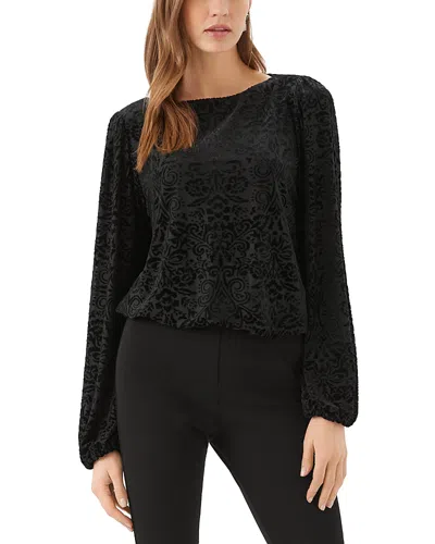 Karen Kane Petite Velvet Burnout Boat Neck Blouson Sleeve Top In Black