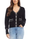 Karen Kane Contrast Trim Cardigan In Black/off White
