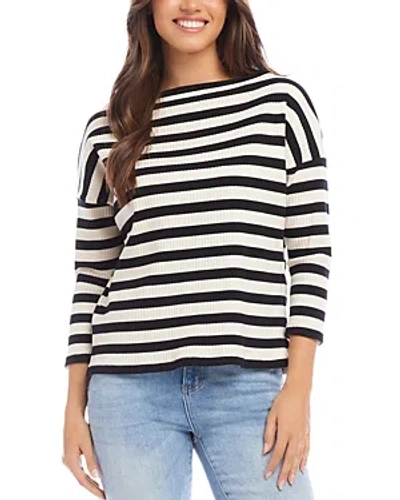 Karen Kane Petites Striped Boat Neck Top In Cream/ Black