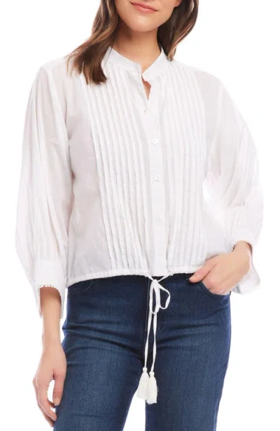 Karen Kane Pintuck Pleat Cotton Button-up Top In White