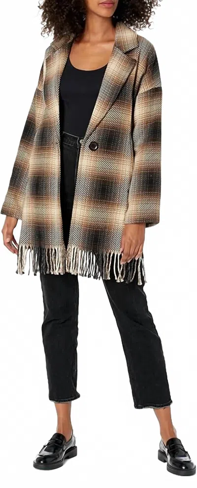Karen Kane Plaid Fringe Trim Jacket In Brown