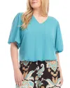 Karen Kane Puff Sleeve Top In Aqua In Aqua