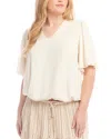Karen Kane Puff Sleeve Crepe Top In Ecru