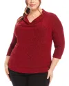 Karen Kane Plus Size Drape Neck Metallic Top In Red In Red