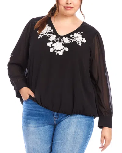 Karen Kane Plus Embellished Blouson Top In Black/ivory