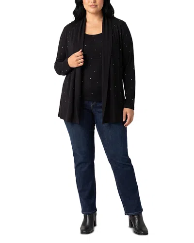 Karen Kane Plus Embellished Drape Cardigan In Black