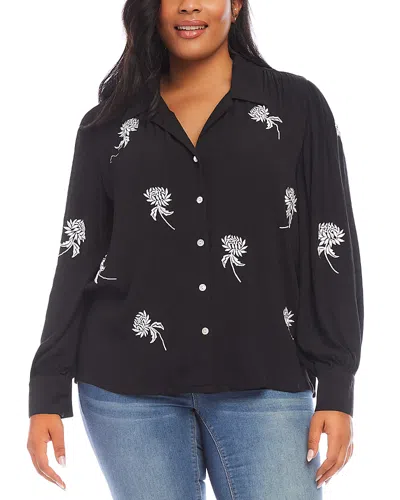 Karen Kane Floral Embroidered Button-up Top In Black