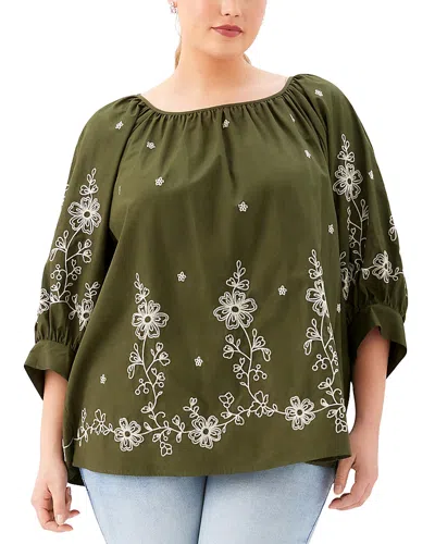 Karen Kane Plus Embroidered Blouson Sleeve Top In Green