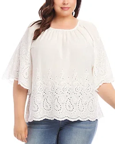 Karen Kane Plus Embroidered Peasant Top In Off White