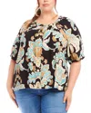 Karen Kane Plus Floral Peasant Blouse In Print