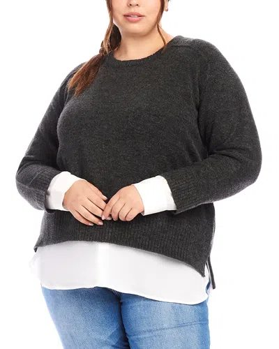 Karen Kane Plus Layered Crewneck Sweater In Charcoal