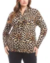 Karen Kane Plus Long Sleeve Printed Crossover Side Shirred Top In Animal Print