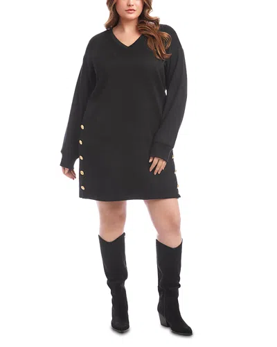 Karen Kane Plus Long Sleeve V Neck Button Detail Dress In Black