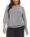 Karen Kane Metallic Knit Balloon Sleeve Top In Mtcl